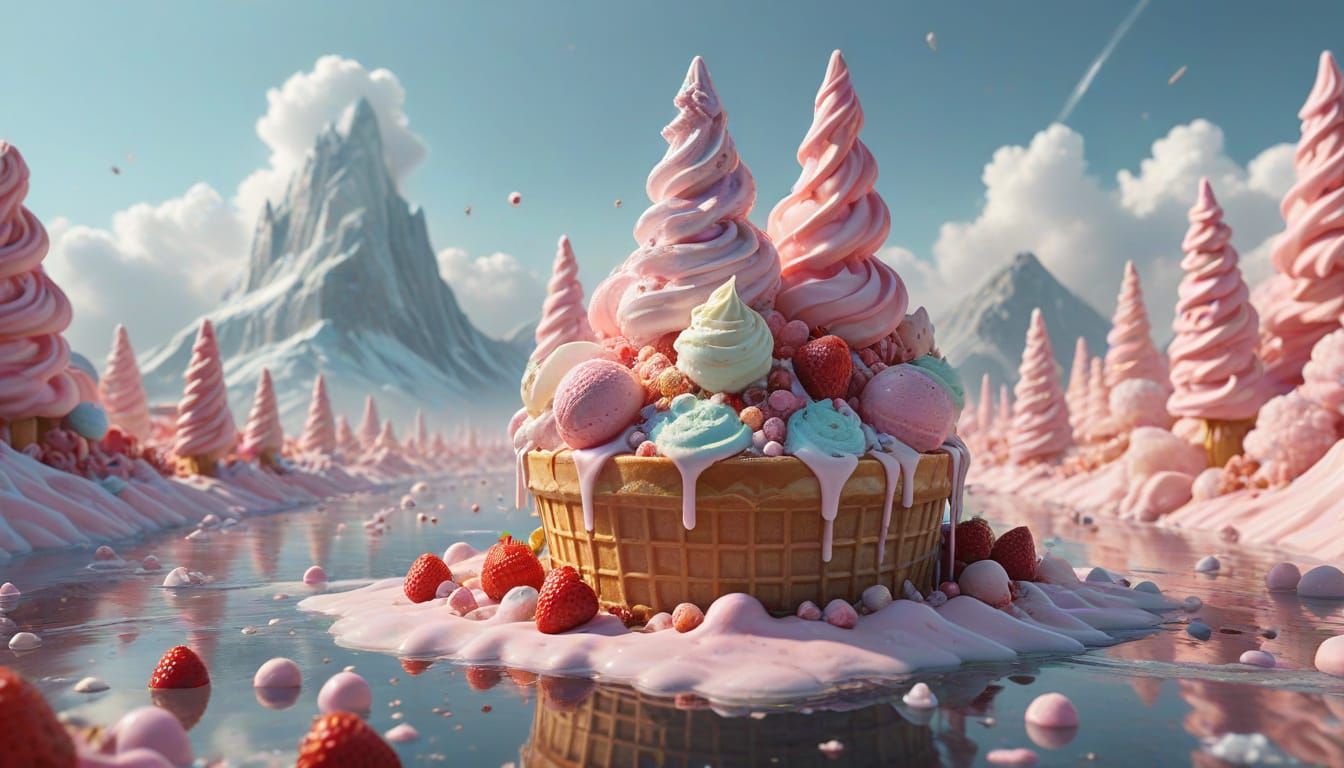 Surreal Ice Cream Landscape with Candy Details