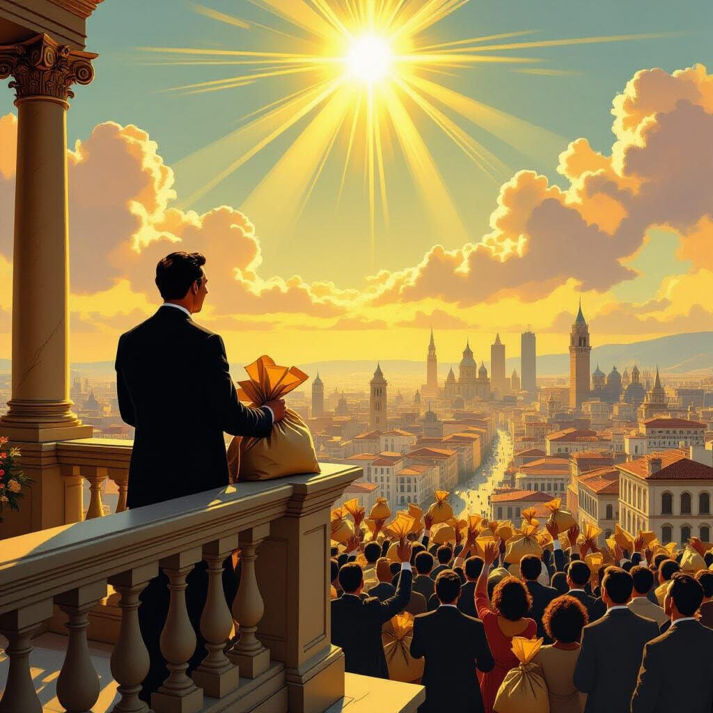 Billionaire Shares Wealth in Hopeful City Scene Digital Pain...