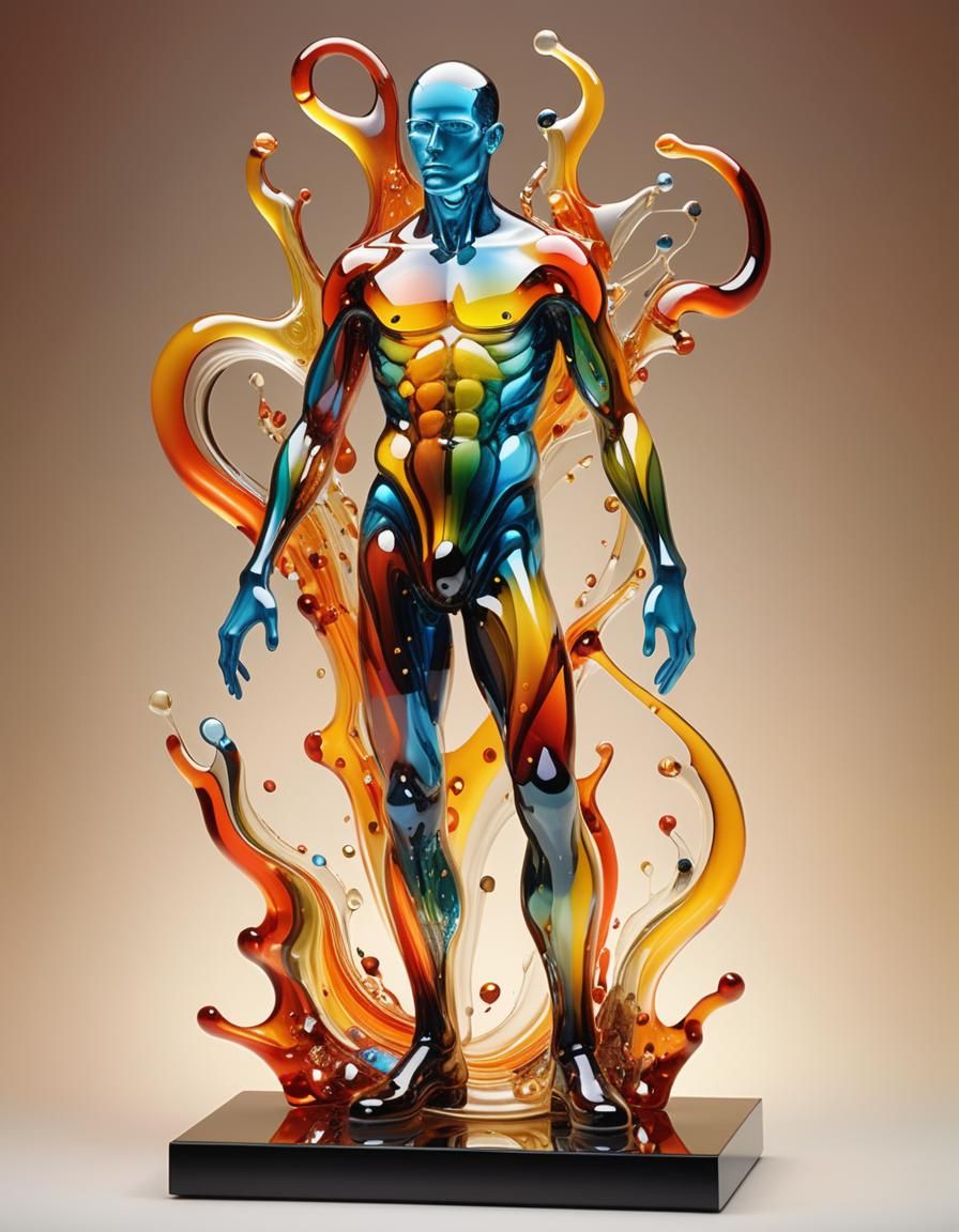 Murano Glass Man Sculpture with Fire Background