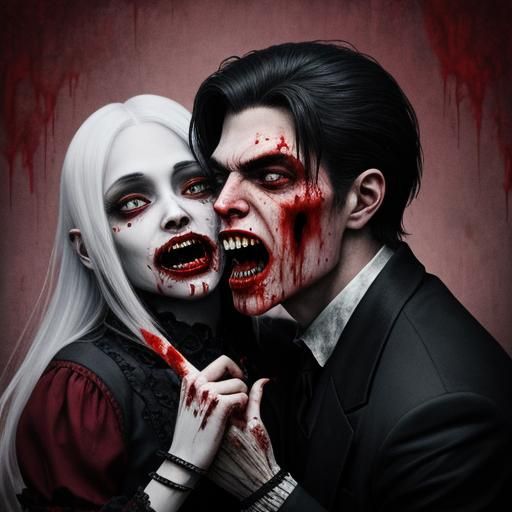Scary Vampire Biting Woman in Horror Scene