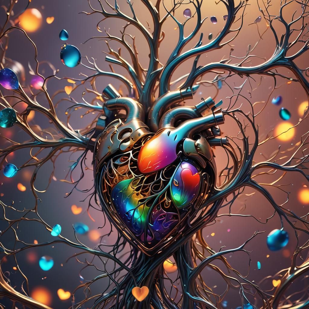 Singing Heart in Surreal Digital Art Style