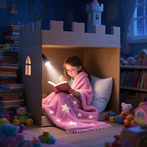 Child's Cardboard Castle Reading Nook, Hyperdetailed