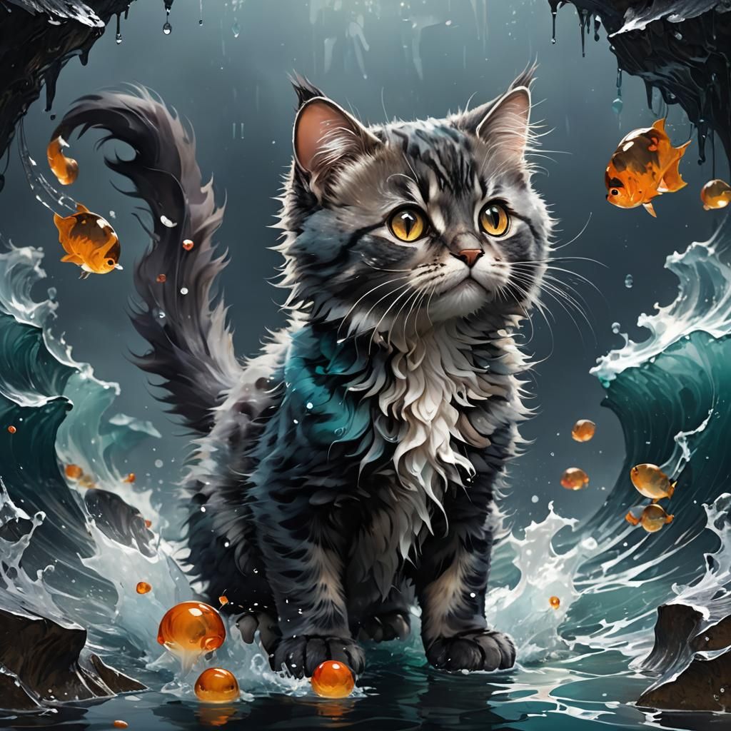 Adorable Ocean Cat Portrait in Detailed Matte Painting