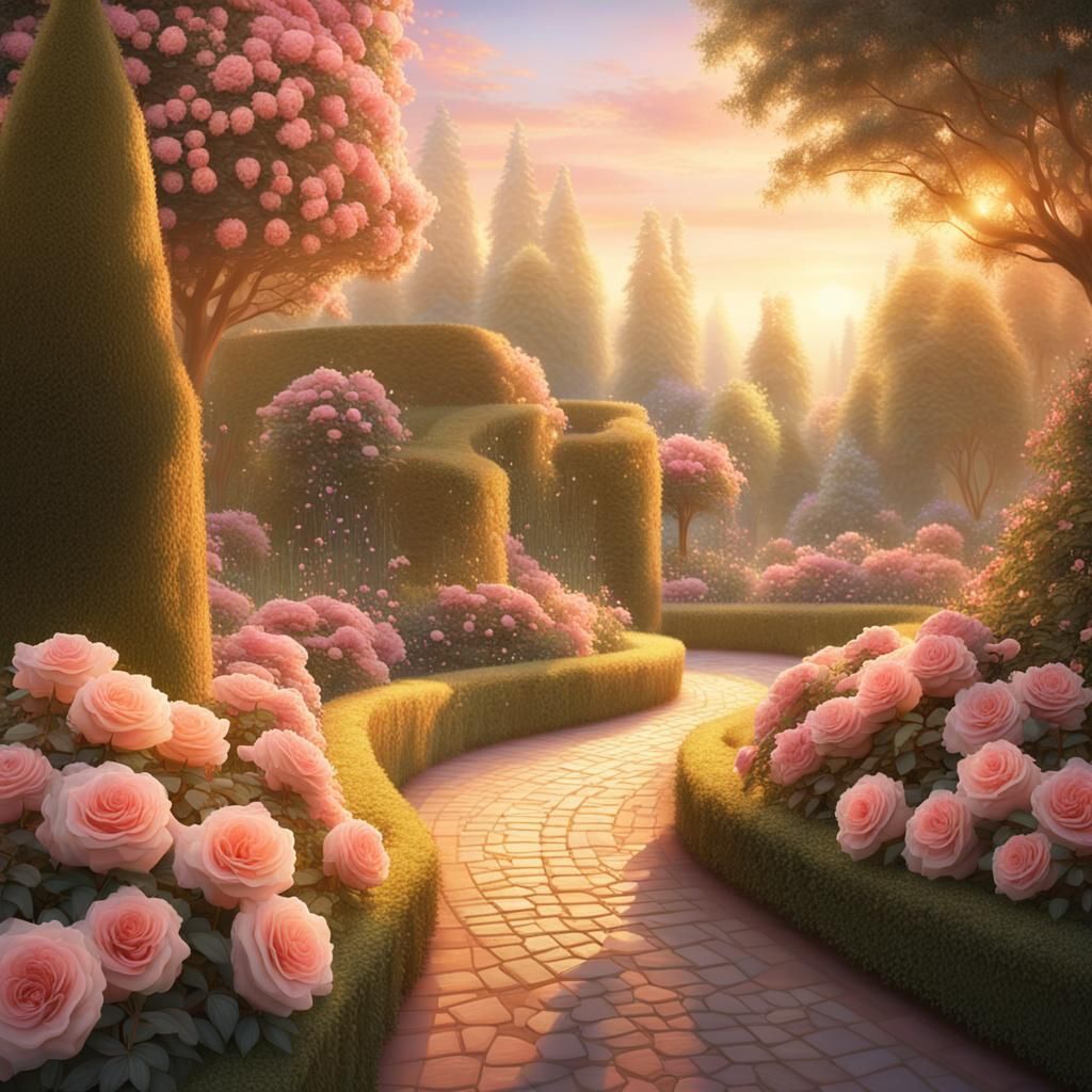 Ethereal Yew Alley Leading to Rose Garden