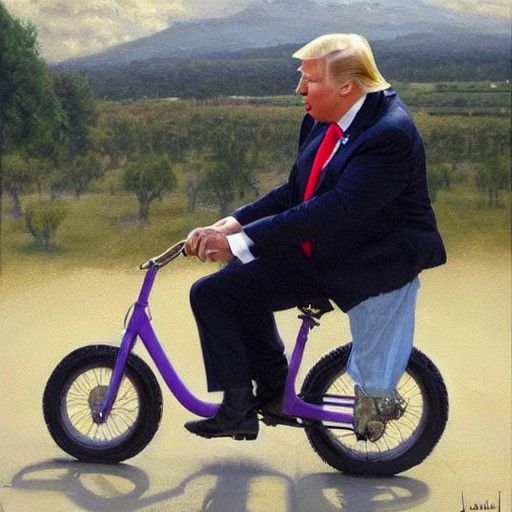 Humorous Oil Painting: Trump on a Baby Bike
