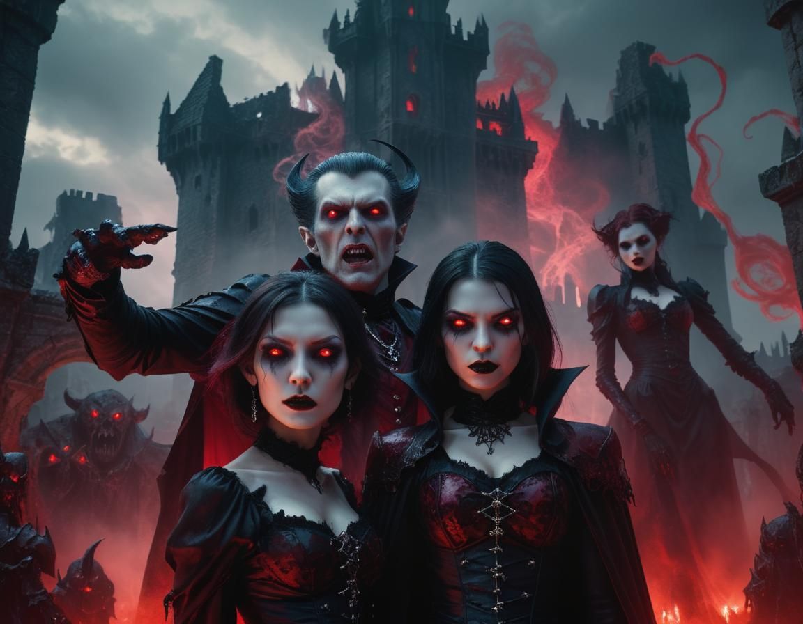 Vampire Lord and Minions in Dark Fantasy Art