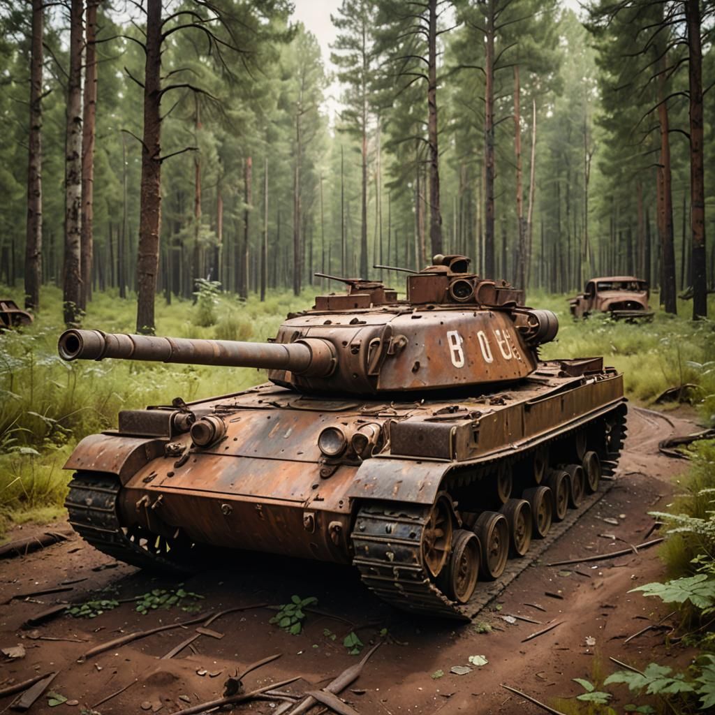 Abandoned Rusty Tank in Overgrown Forest: Street Photography
