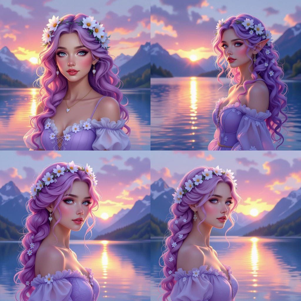 Sidhe Woman by Lake at Sunset, Detailed Portrait