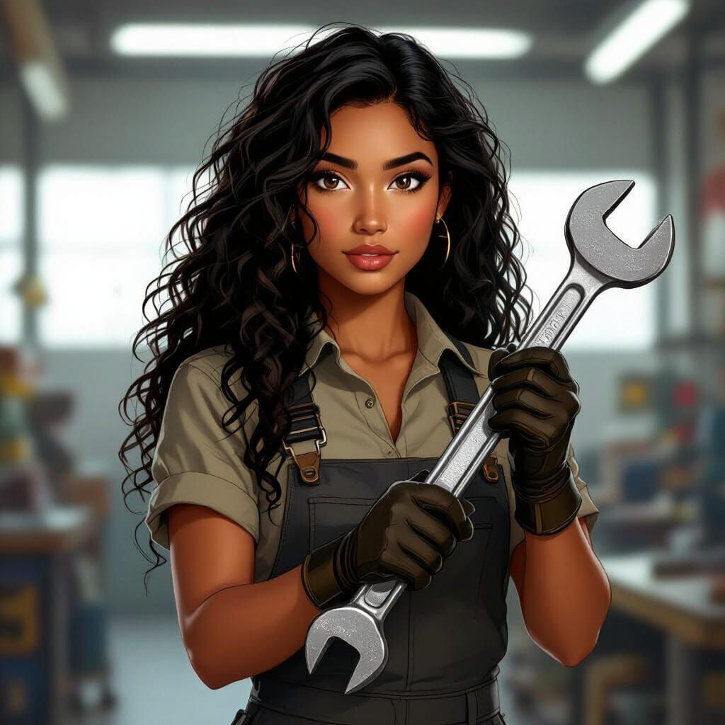 Mechanical Engineer Woman With Wrench in Workshop
