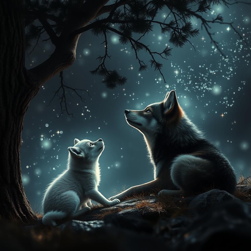 Wolf Cub Stargazing: Digital Matte Painting