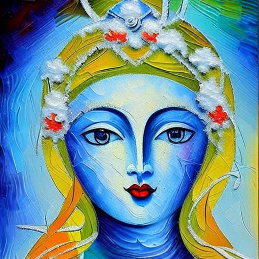 Winter Deity in Neo-Impressionist Oil Painting