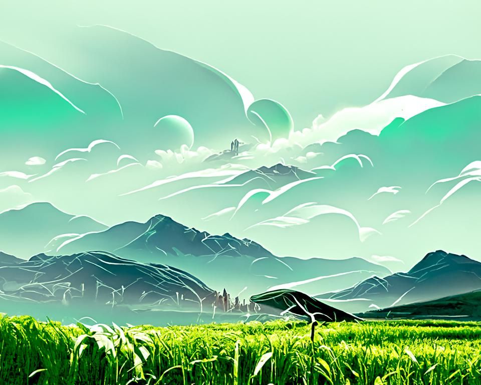 Lush Green Plains Digital Artwork in Biopunk Style
