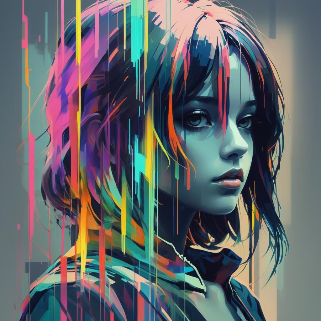 Abstract Glitch Art of Silhouetted Online Girl