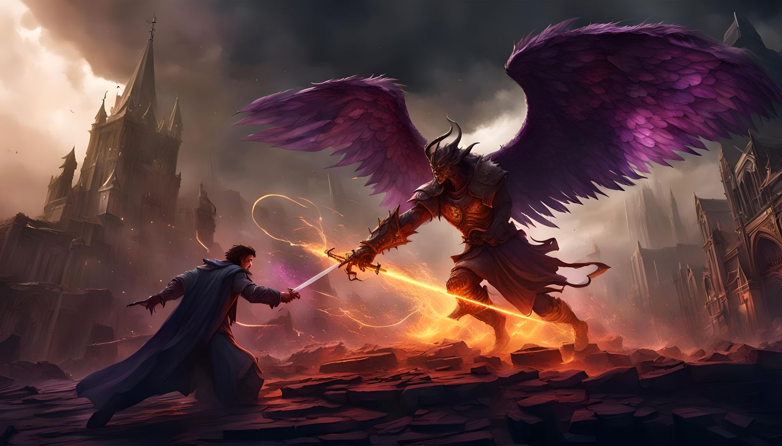 Epic Angel vs Demon Clash in Dark Fantasy Style