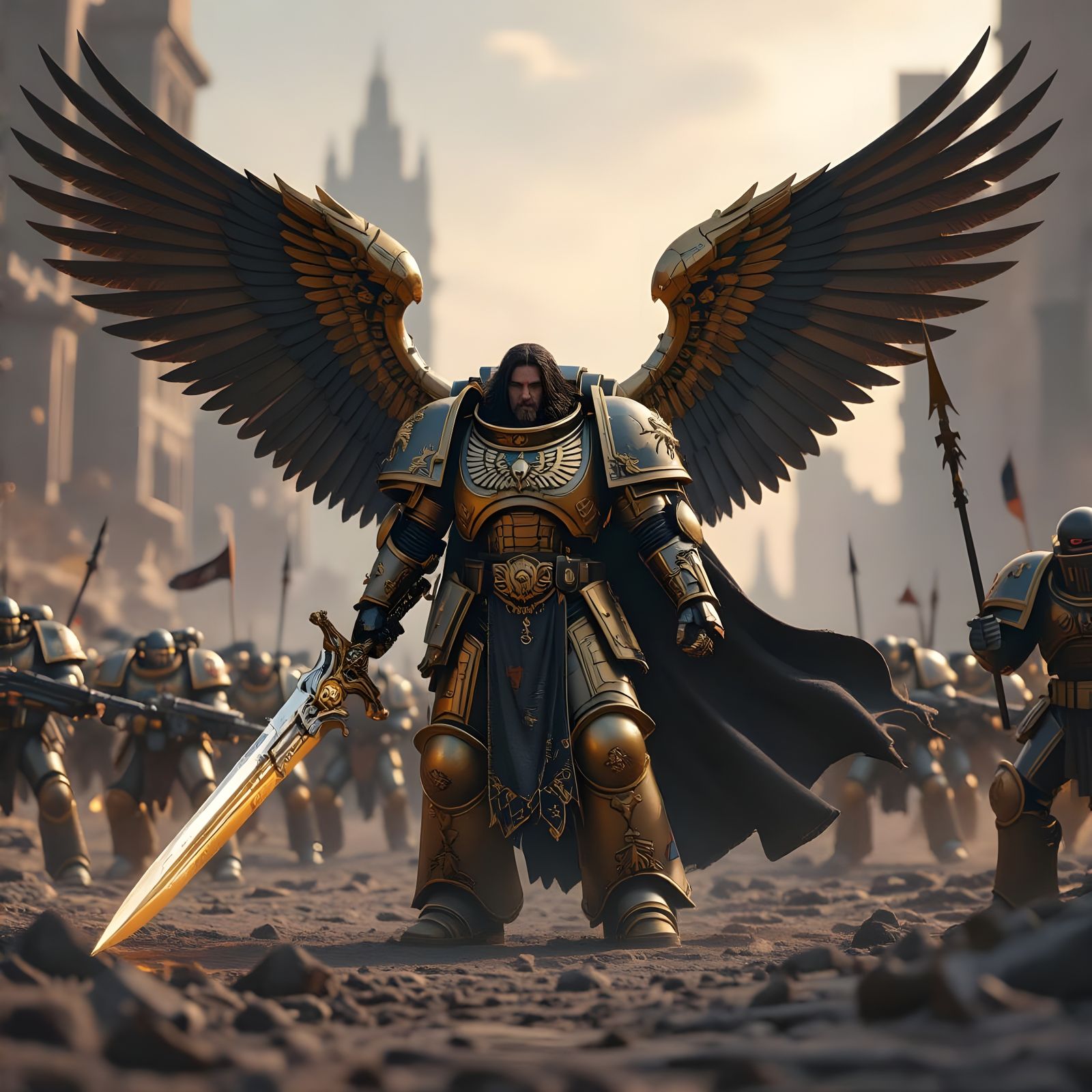 Emperor of Mankind Leading Space Marines in Battle