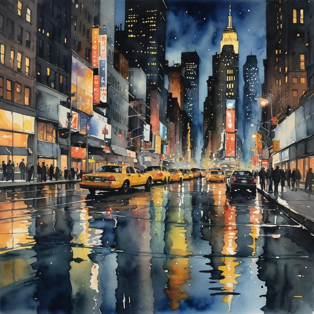 Watercolor Night in New York City