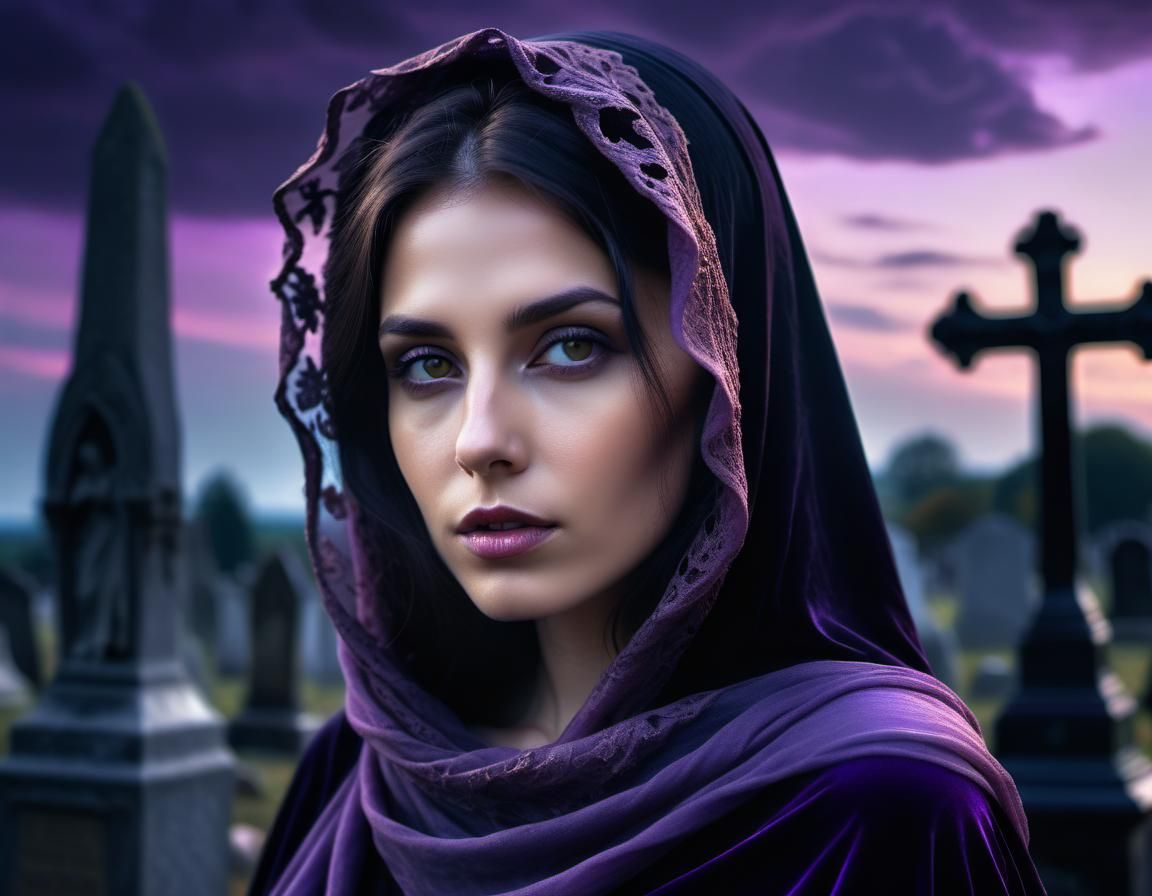 Renaissance Mourning: Woman in Graveyard at Twilight