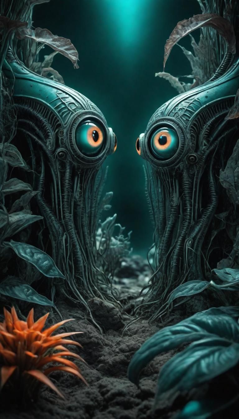 Surreal Deep Sea Plants with Eyes, Giger-Inspired