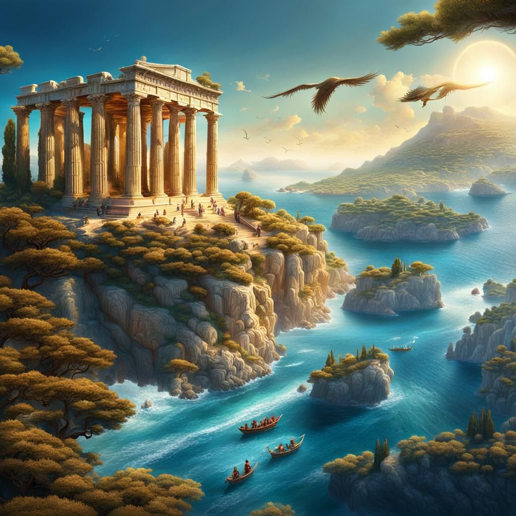 Travelers Fly Over Ancient Greece: Digital Matte Painting
