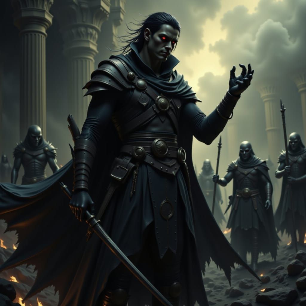 Warrior Amidst Chaotic Battlefield Inspired by Digital Art