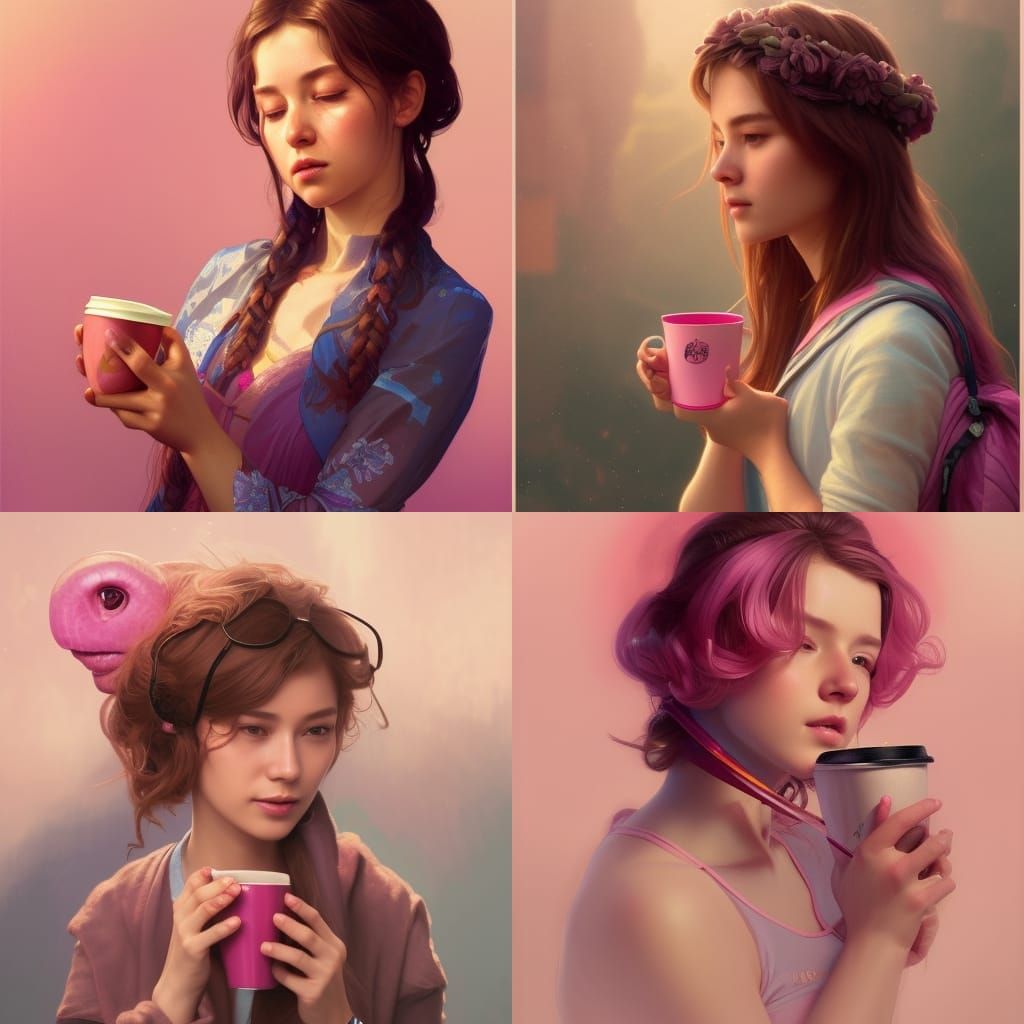 Pink Turtle Enjoys Coffee With Girl