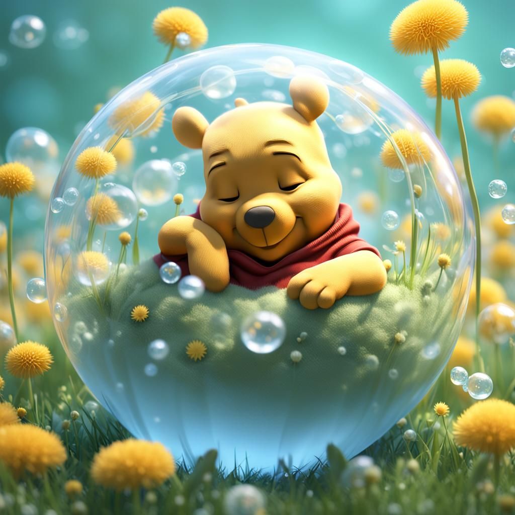 Winnie the Pooh Baby Sleeping in Bubble: 3D Digital Art