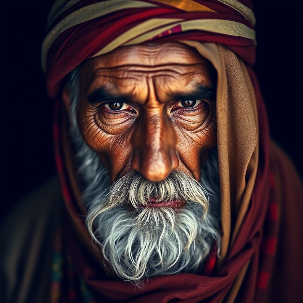 Intense Portrait of Moroccan Man in Photorealistic Style