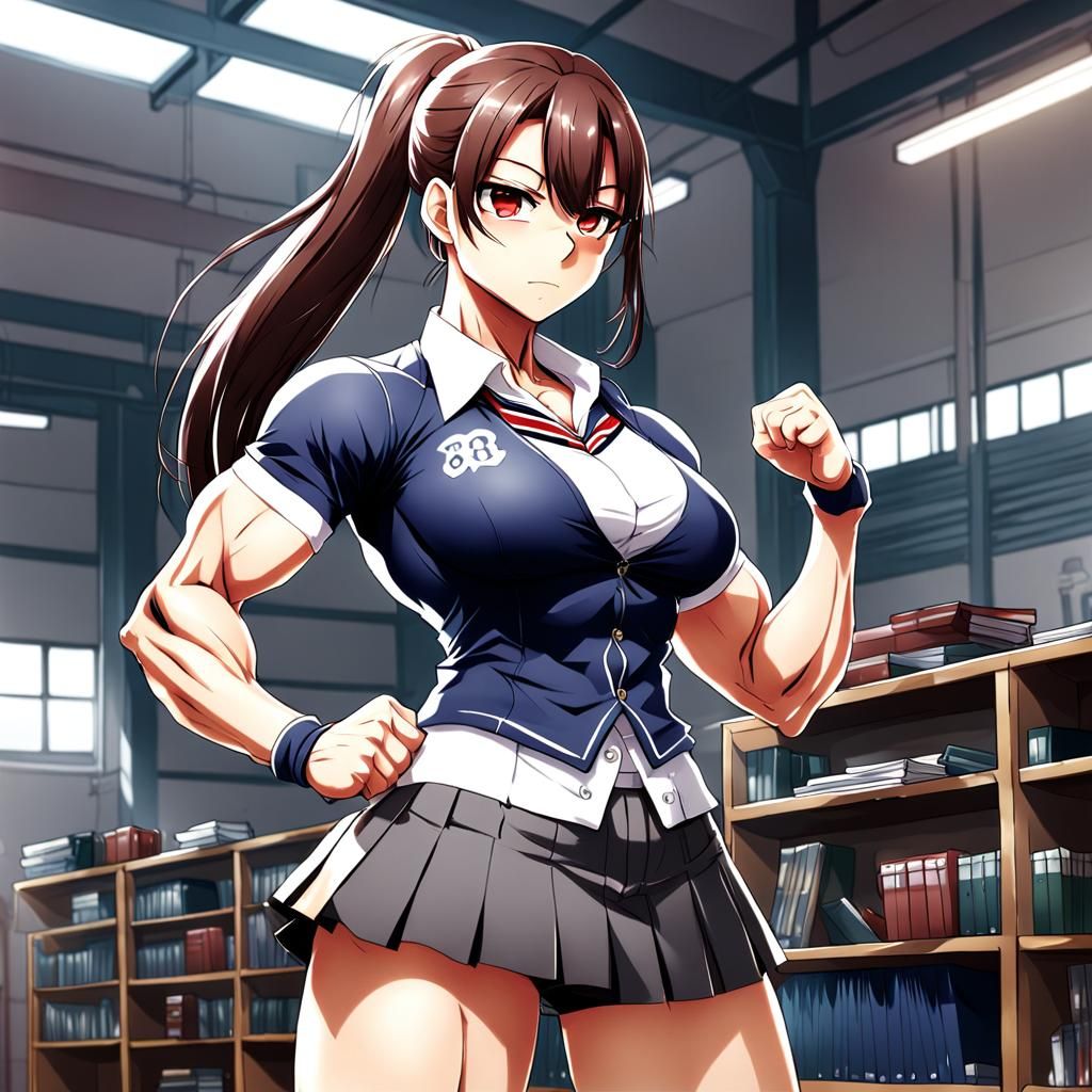 Muscular School Girl in Anime Style