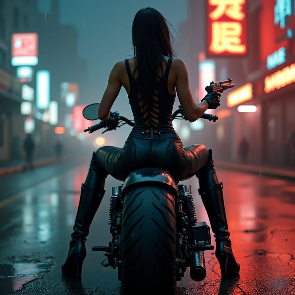 Dark Gothic Biker Goddess Dominates the Road in Hyper-Detail...