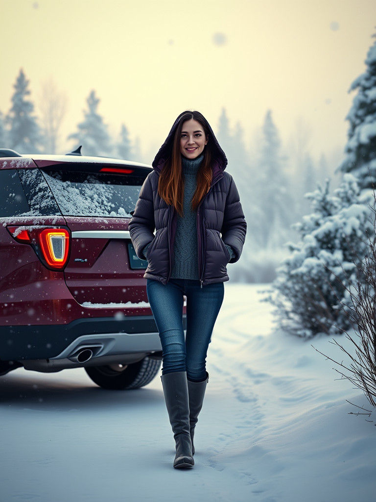 Woman in Winter Wonderland: Photorealistic Matte Painting