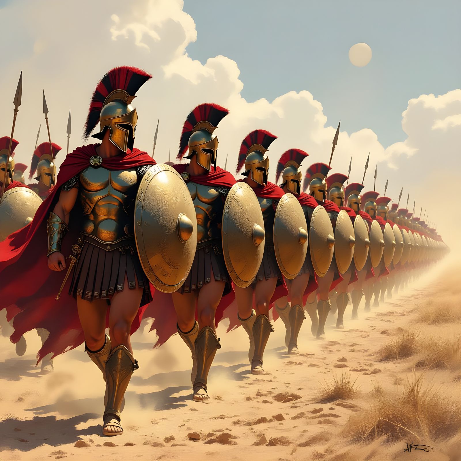Ancient Spartan Warriors in Battle