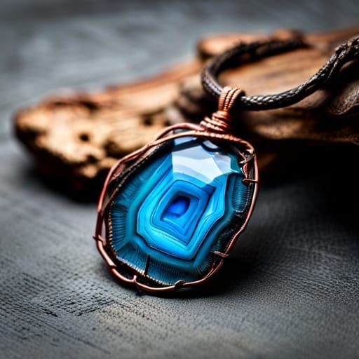Agate Stone Electroformed Copper Pendant Necklace