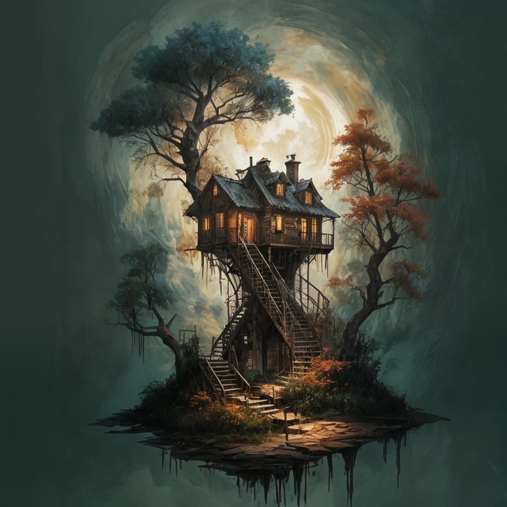 Autumn Masterpiece in Grunge Style with Spiral Staircase