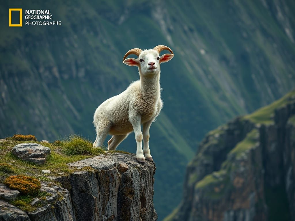 Nervous Lamb on a Cliff: Award-Winning Photo