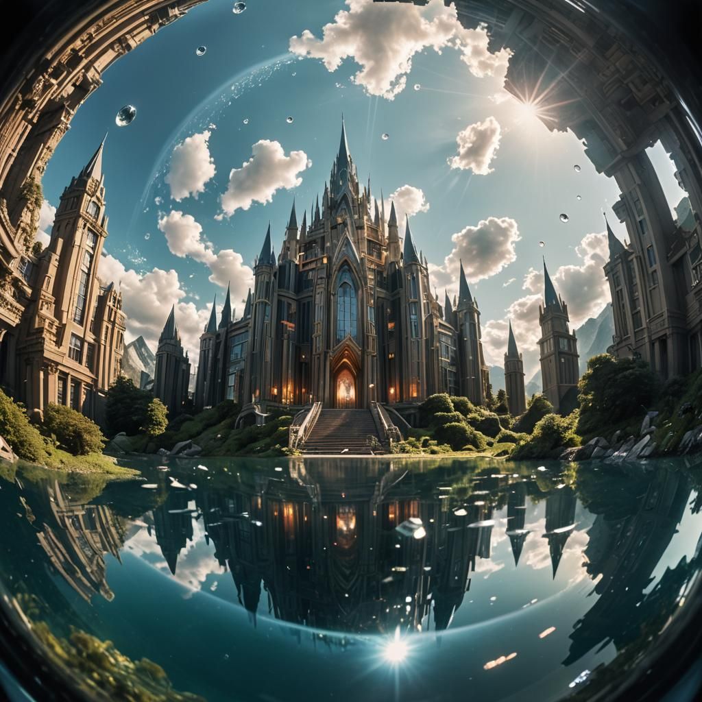 Crystal Castle in Sky with Art Deco Elements