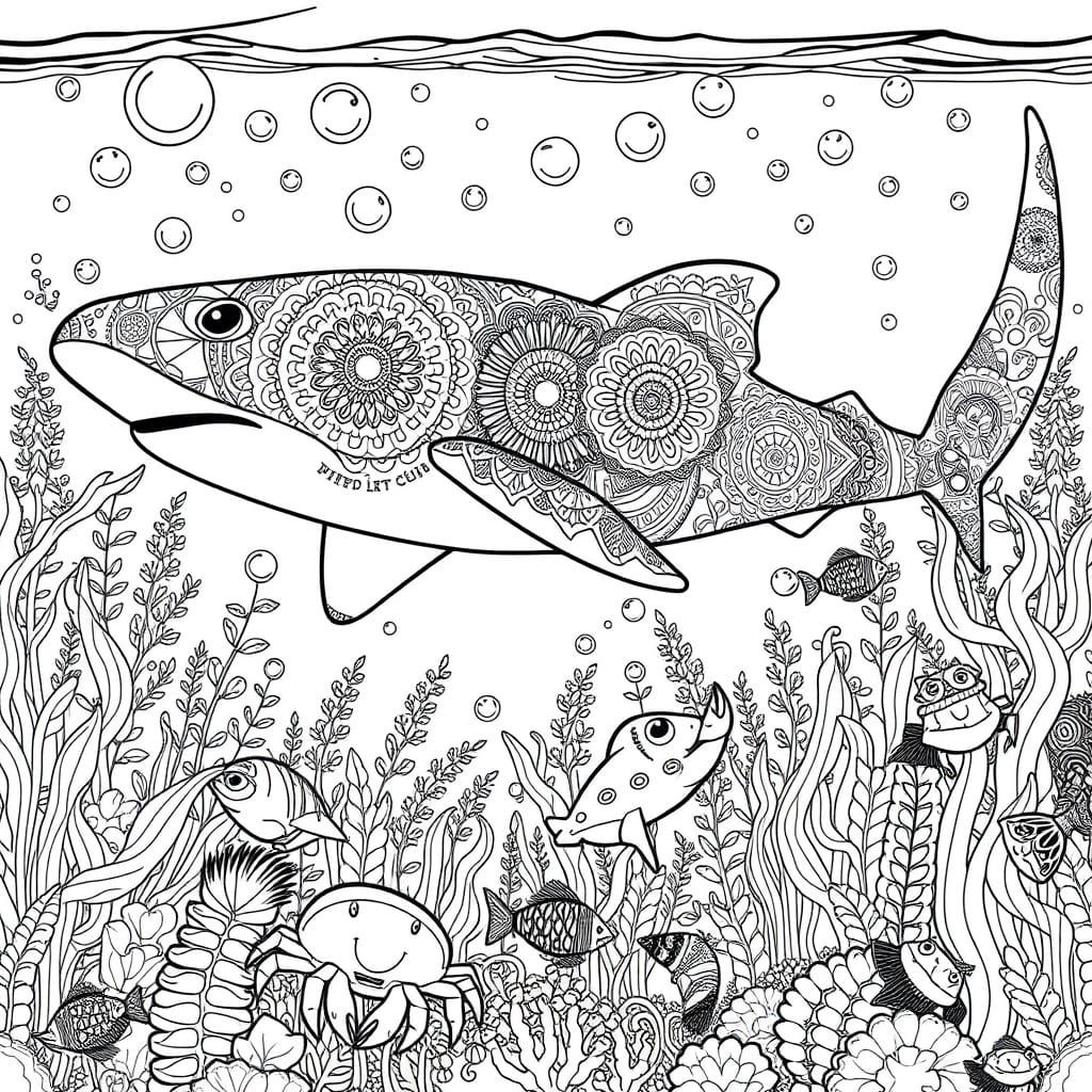 Whale Shark in Enchanting Black and White Line Drawing