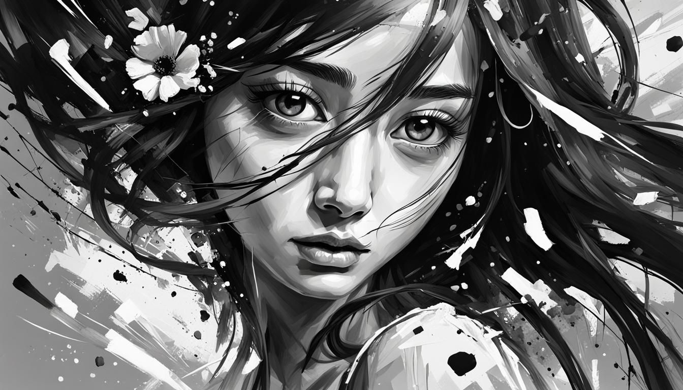 Dynamic Brushwork Portrait in Black and White