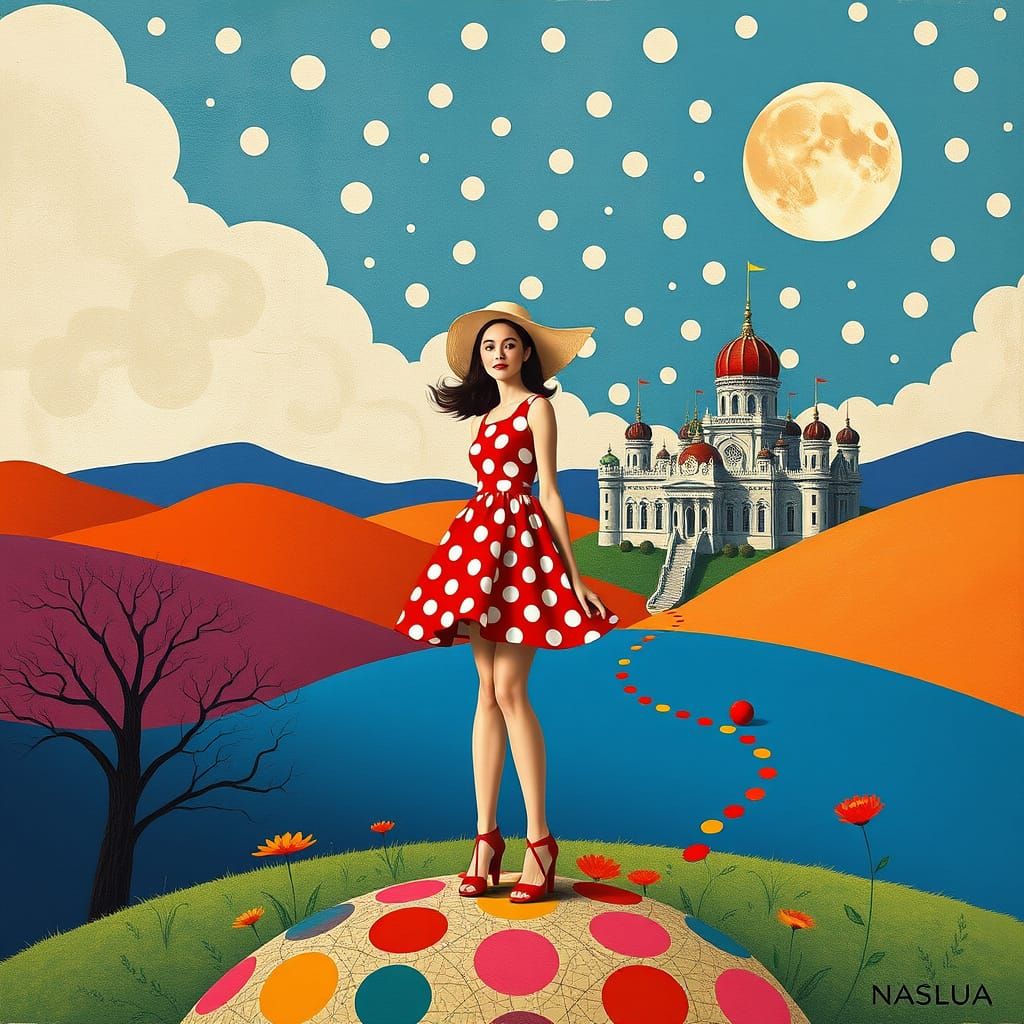 Polka Dot Dreamscape in Pop Surrealist Style