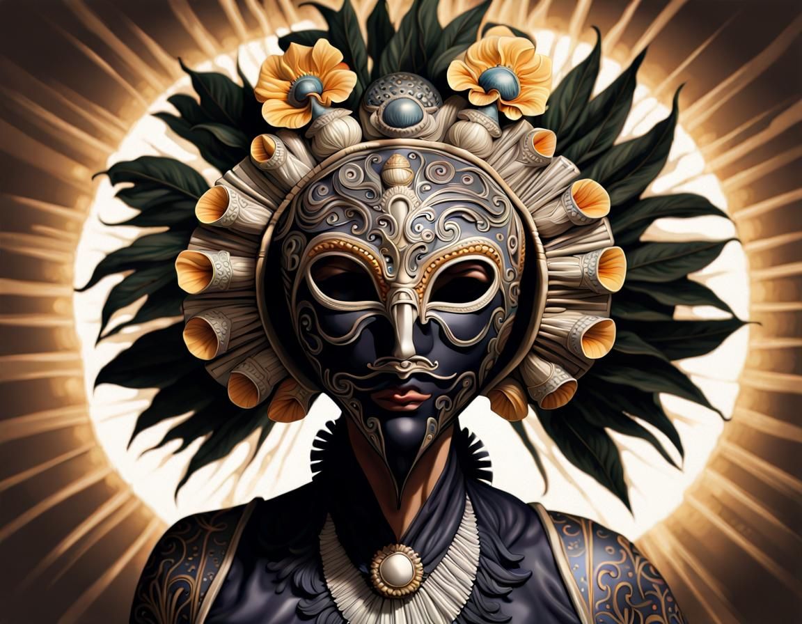 Elegant Tribal Mask Botanical Art Display