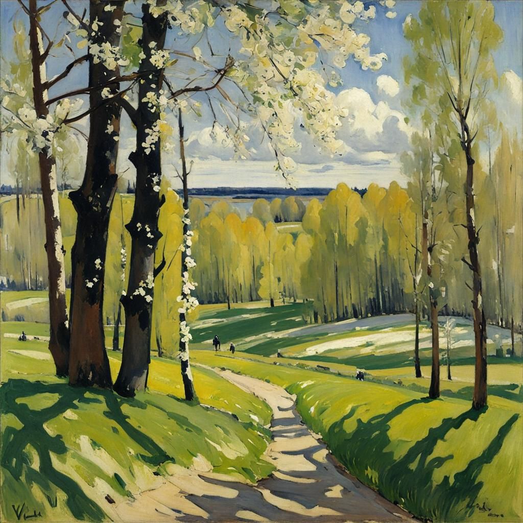 Spring Landscape in Impressionist Style