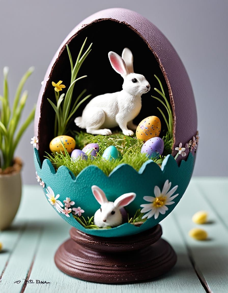 Miniature Easter Scene in a Decorated Egg