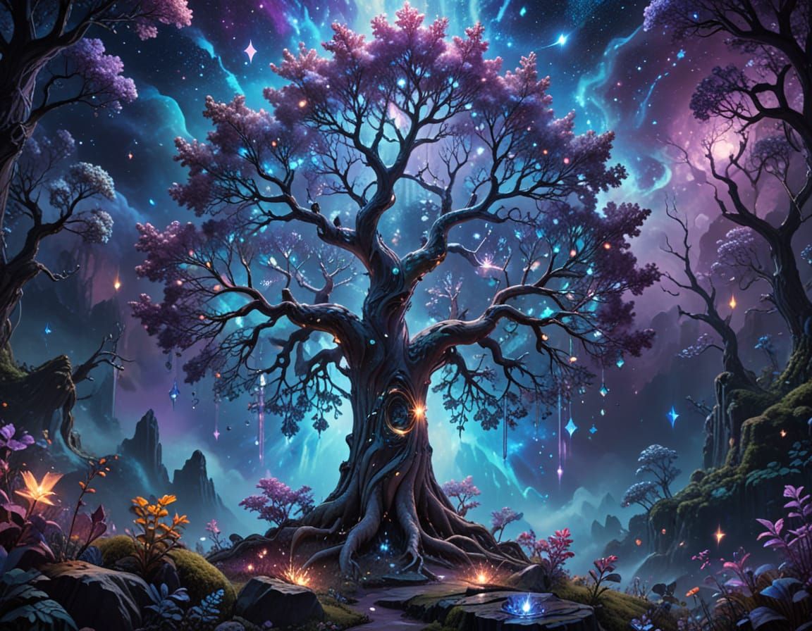 Ethereal Tree in Cosmic Forest