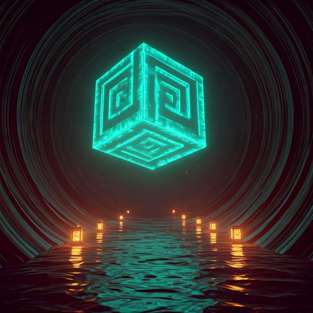 Bioluminescent Cube Descends into Eerie Underworld