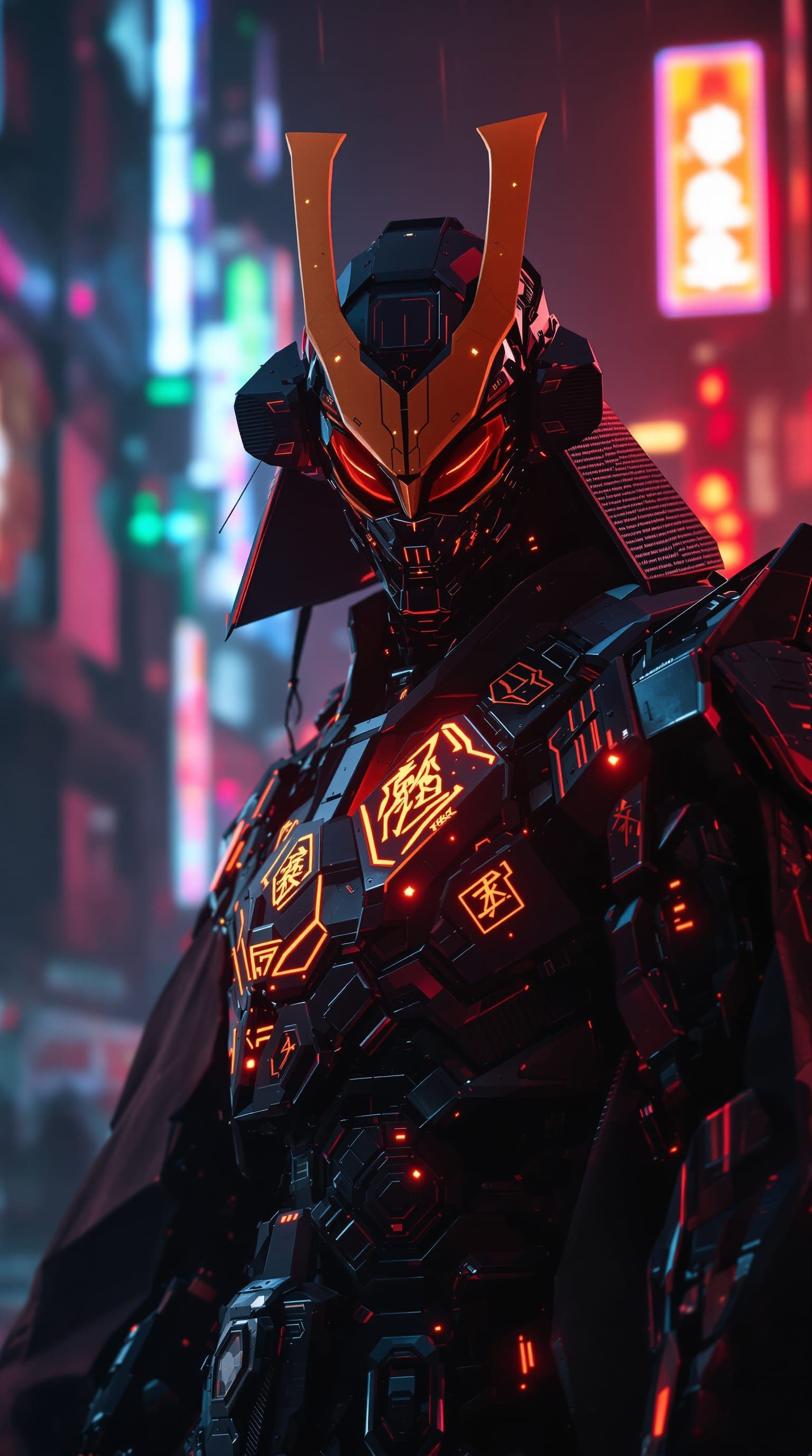 Cyberpunk Samurai in Neo-Tokyo Cityscape