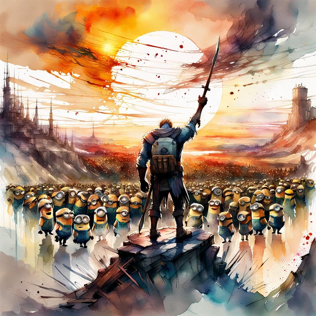 Angry Minions Uprising: Digital Watercolor Illustration