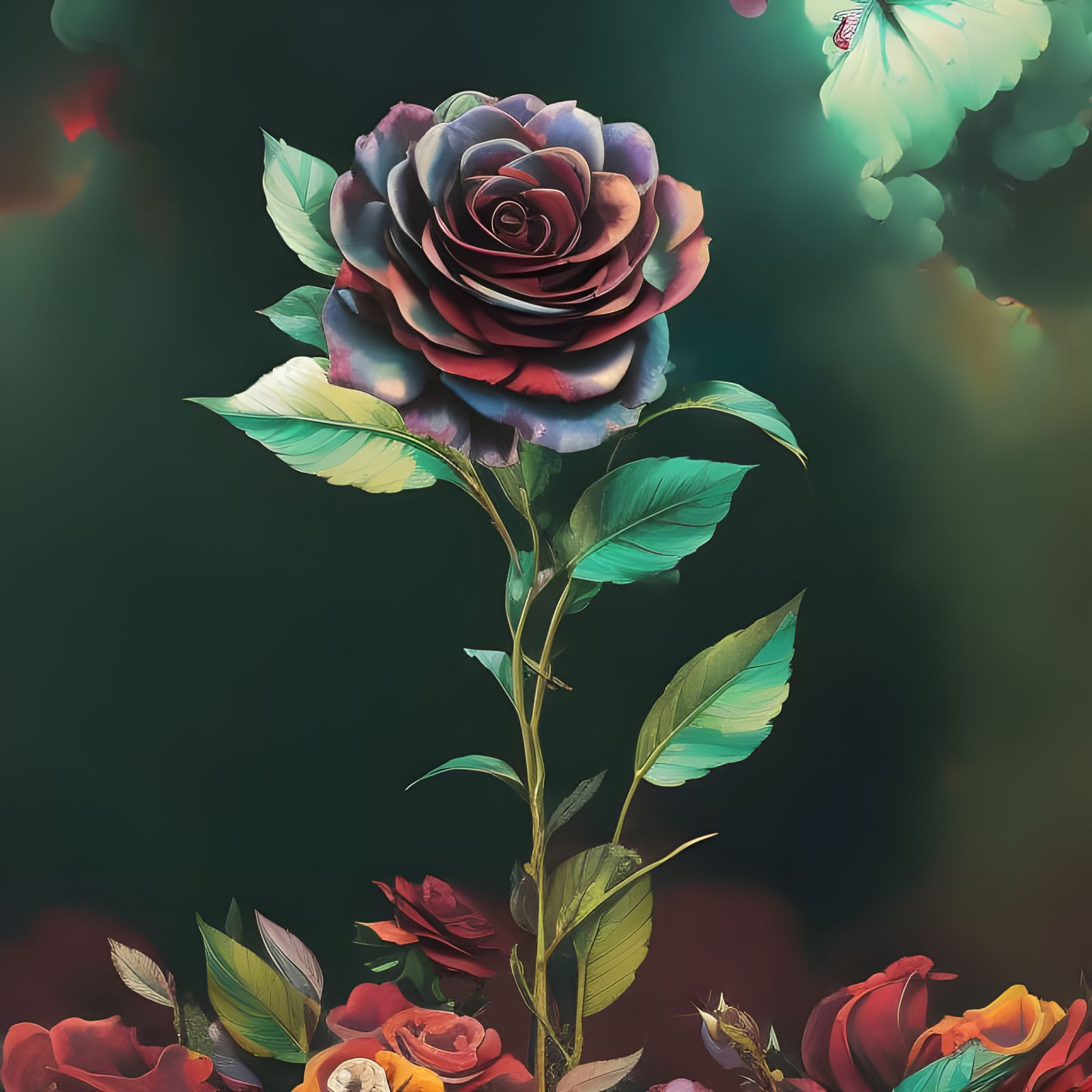 Stained Glass Rose in Punk Vintage Style