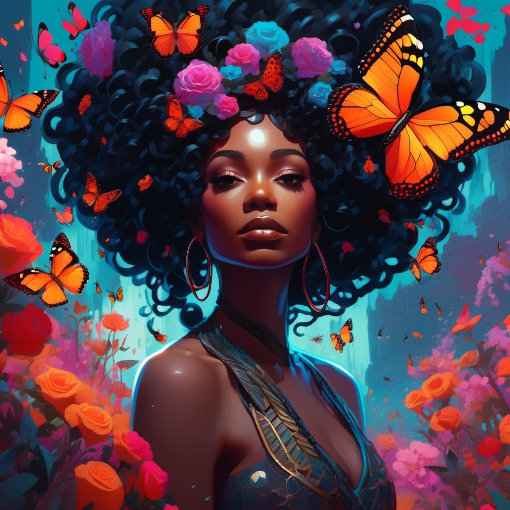 Goddess Portrait with Floral Hair, Pixar-Style 3D Art
