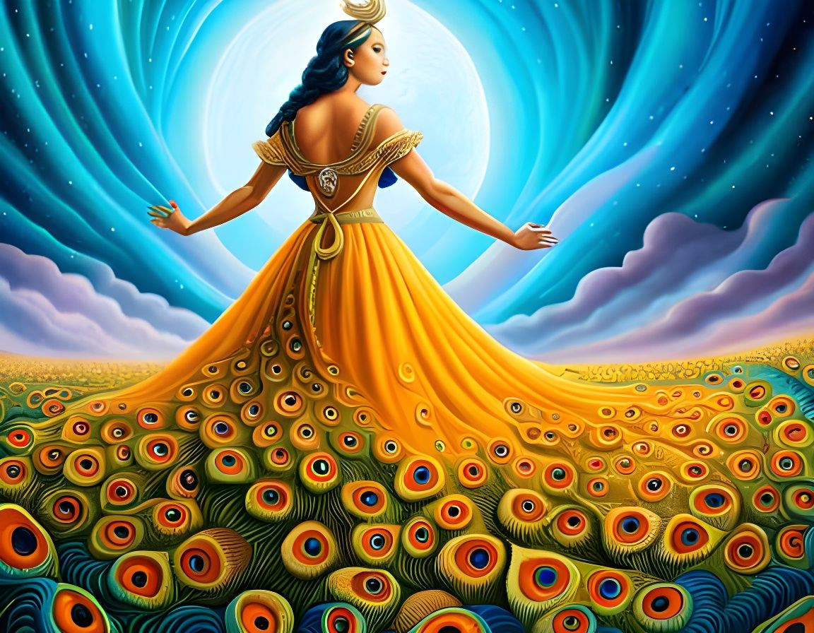 Peacock Goddess in Surrealist Style