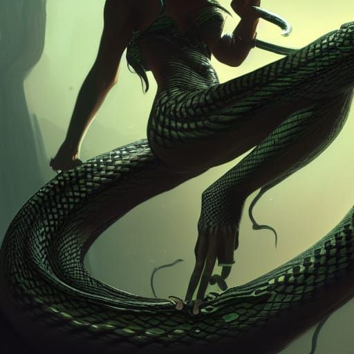 Naga Warrior with Knife: Dark Fantasy Concept Art