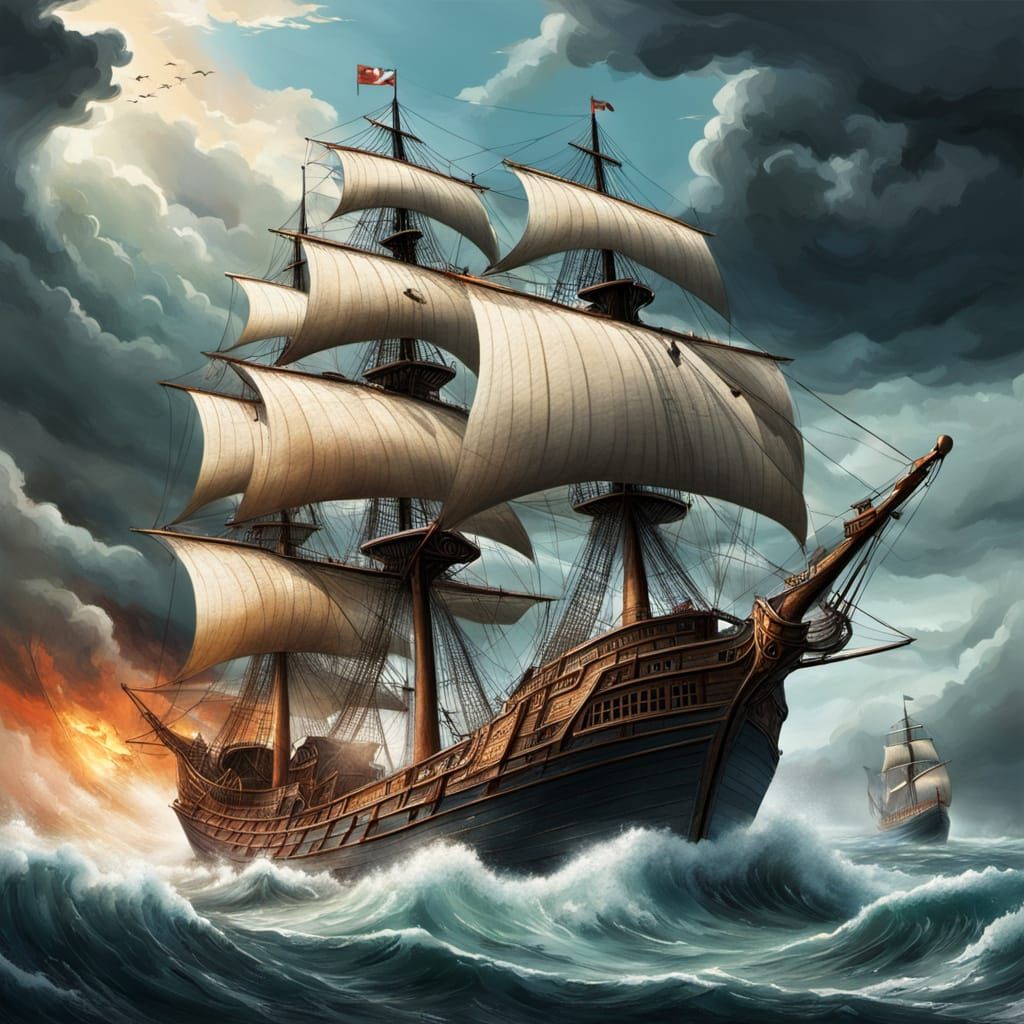 Sailors Engage the Fury of the Open Sea in Ancient Sailing S...